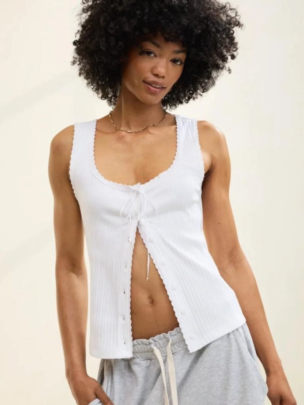 Aerie Sneak Peek Ribbed Tie-Front Tank Top | Size XL
